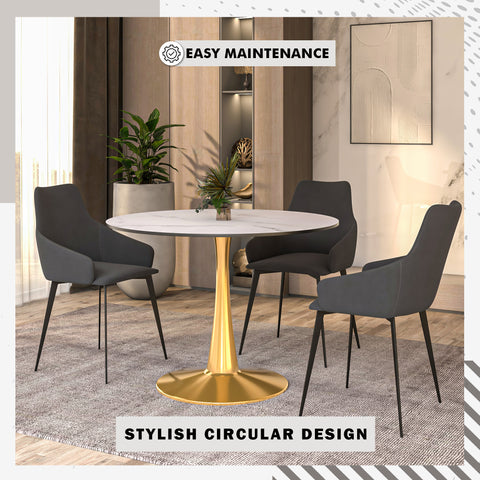 Bristol 40" Round Dining Table with MDF Wood Tabletop in Gold Steel