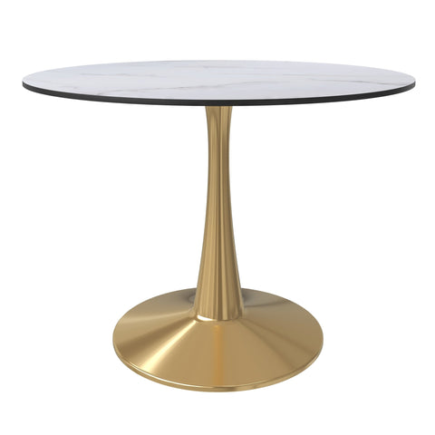 Bristol 40" Round Dining Table with MDF Wood Tabletop in Gold Steel