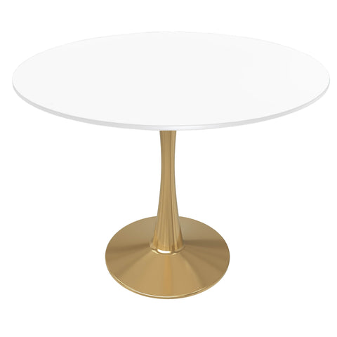 Bristol Round Dining Table with MDF/Sintered Stone Wood Tabletop in Gold Steel