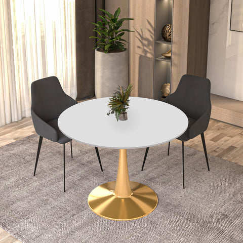 Bristol Round Dining Table with MDF/Sintered Stone Wood Tabletop in Gold Steel