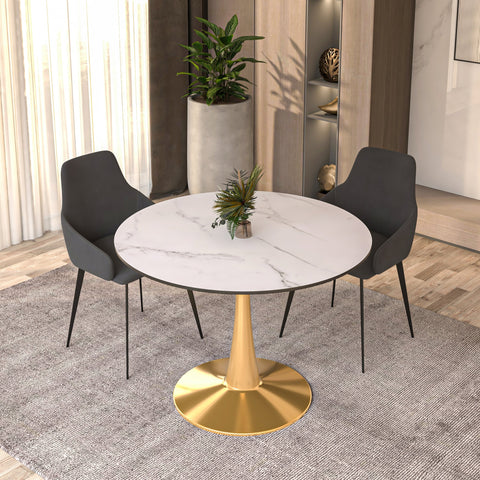 Bristol 40" Round Dining Table with MDF Wood Tabletop in Gold Steel