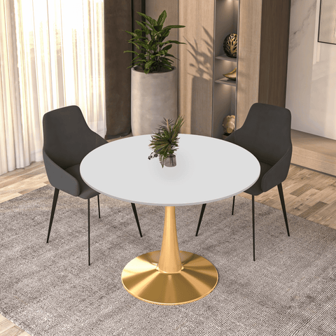 Bristol 40" Round Dining Table with MDF Wood Tabletop in Gold Steel