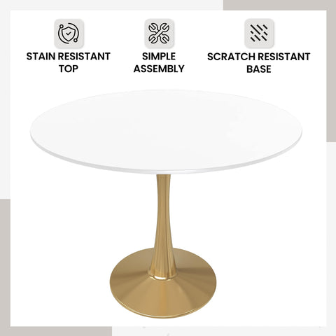 Bristol Round Dining Table with MDF/Sintered Stone Wood Tabletop in Gold Steel