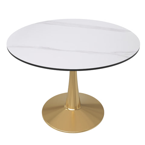 Bristol Round Dining Table with MDF/Sintered Stone Wood Tabletop in Gold Steel