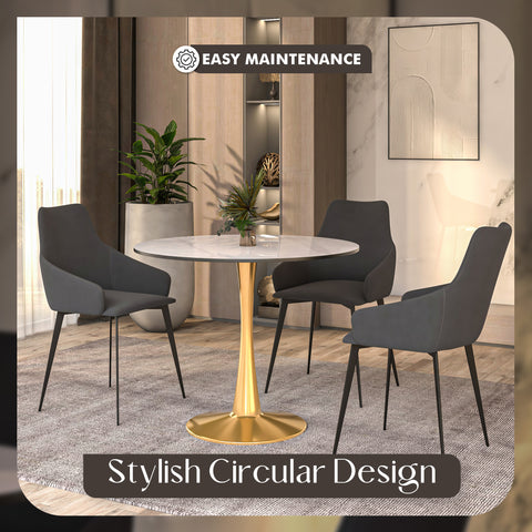 Bristol Round Dining Table with MDF/Sintered Stone Wood Tabletop in Gold Steel