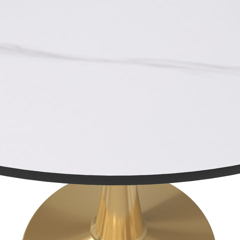 Bristol Round Dining Table with MDF/Sintered Stone Wood Tabletop in Gold Steel