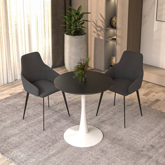 Bristol 24" Round Dining Table with MDF Wood Tabletop in White Steel