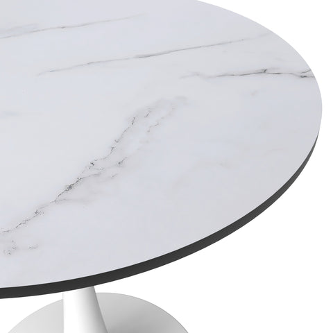 Bristol 24" Round Dining Table with MDF Wood Tabletop in White Steel