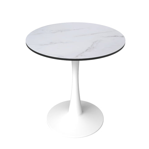 Bristol 24" Round Dining Table with MDF Wood Tabletop in White Steel