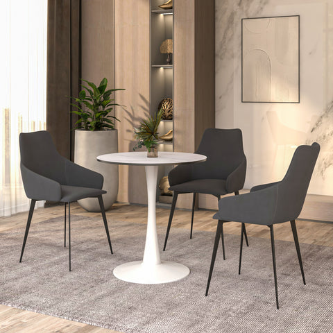 Bristol 24" Round Dining Table with MDF Wood Tabletop in White Steel