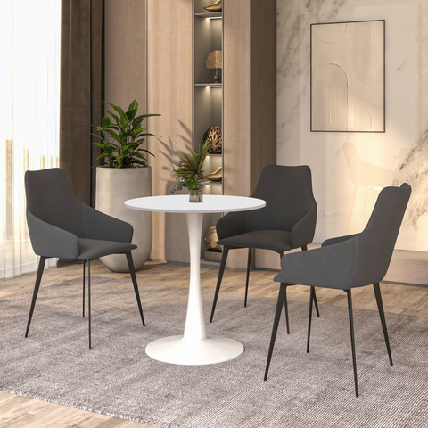 Bristol 24" Round Dining Table with MDF Wood Tabletop in White Steel