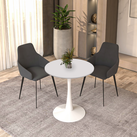 Bristol 24" Round Dining Table with MDF Wood Tabletop in White Steel