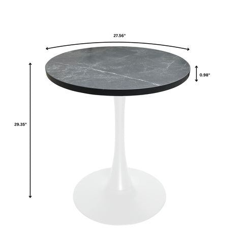 Bristol Round Dining Table with MDF/Sintered Stone/Glass Wood Tabletop in White Steel