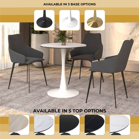 Bristol Round Dining Table with MDF/Sintered Stone/Glass Wood Tabletop in White Steel