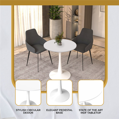 Bristol Round Dining Table with MDF/Sintered Stone/Glass Wood Tabletop in White Steel