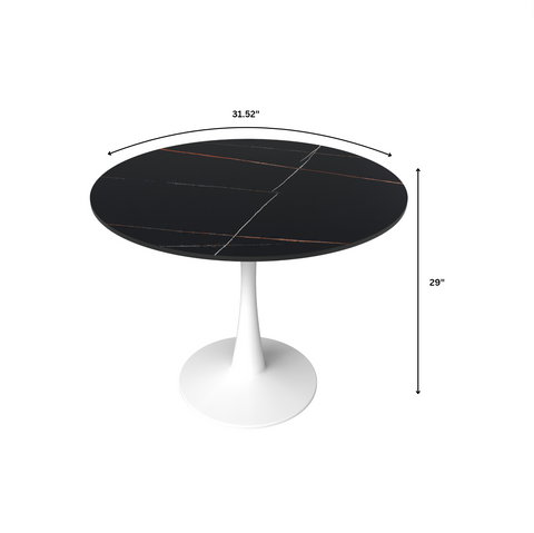 Bristol 31" Round Dining Table with Sintered Stone Tabletop in White Steel