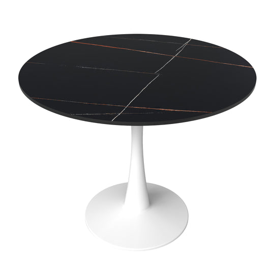 Bristol 31" Round Dining Table with Sintered Stone Tabletop in White Steel