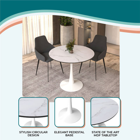 Bristol Round Dining Table with MDF/Sintered Stone/Glass Wood Tabletop in White Steel