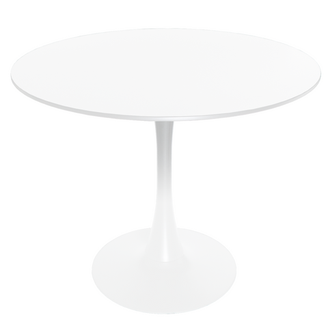 Bristol Round Dining Table with MDF/Sintered Stone/Glass Wood Tabletop in White Steel