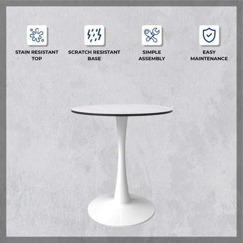 Bristol 31" Round Dining Table with Sintered Stone Tabletop in White Steel