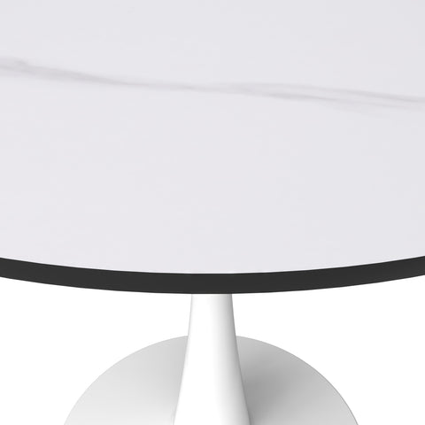 Bristol 31" Round Dining Table with Sintered Stone Tabletop in White Steel