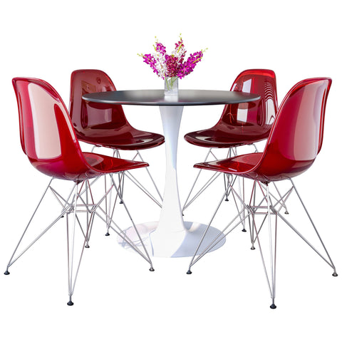 Bristol 5-Piece Dining Set 35" Round Table  with 4 ABS Plastic Side Chair in Chrome