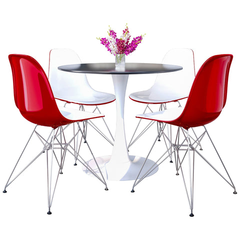 Bristol 5-Piece Dining Set 35" Round Table  with 4 ABS Plastic Side Chair in Chrome