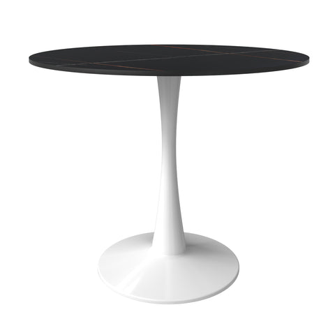 Bristol Round Dining Table with MDF/Sintered Stone/Glass Wood Tabletop in White Steel