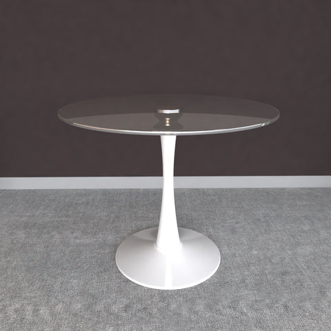 Bristol Round Dining Table with MDF/Sintered Stone/Glass Wood Tabletop in White Steel