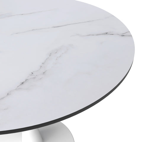 Bristol Round Dining Table with MDF/Sintered Stone/Glass Wood Tabletop in White Steel