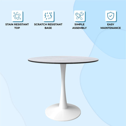 Bristol Round Dining Table with MDF/Sintered Stone/Glass Wood Tabletop in White Steel