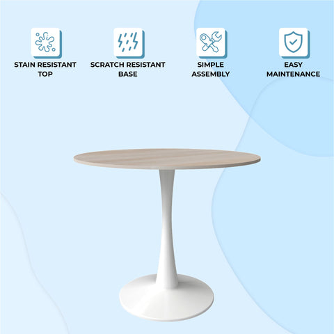 Bristol Round Dining Table with MDF/Sintered Stone/Glass Wood Tabletop in White Steel