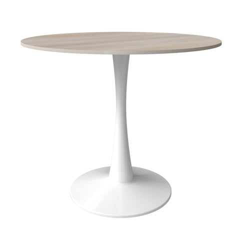 Bristol Round Dining Table with MDF/Sintered Stone/Glass Wood Tabletop in White Steel