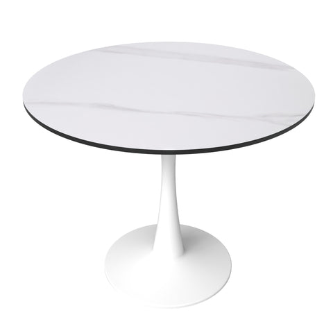 Bristol Round Dining Table with MDF/Sintered Stone/Glass Wood Tabletop in White Steel