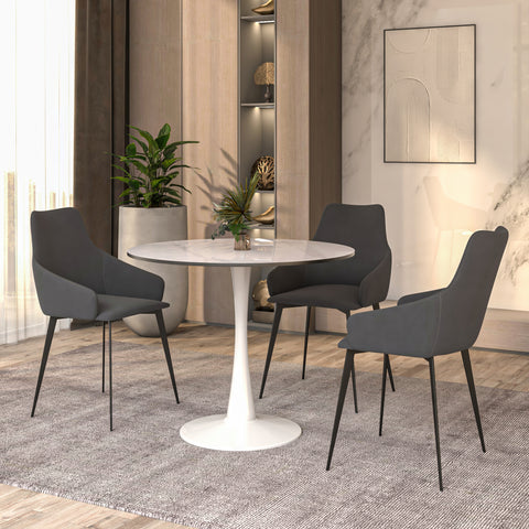 Bristol 35" Round Dining Table with Sintered Stone Tabletop in White Steel