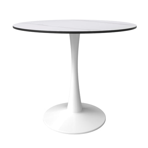 Bristol Round Dining Table with MDF/Sintered Stone/Glass Wood Tabletop in White Steel