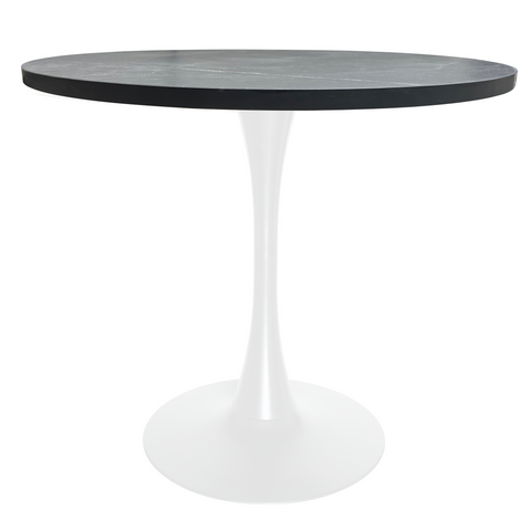 Bristol Round Dining Table with MDF/Sintered Stone/Glass Wood Tabletop in White Steel