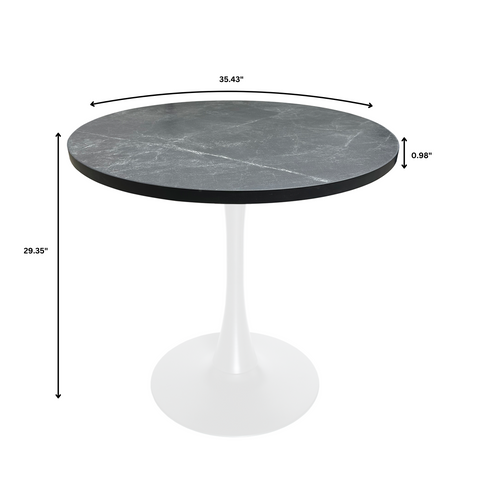 Bristol Round Dining Table with MDF/Sintered Stone/Glass Wood Tabletop in White Steel