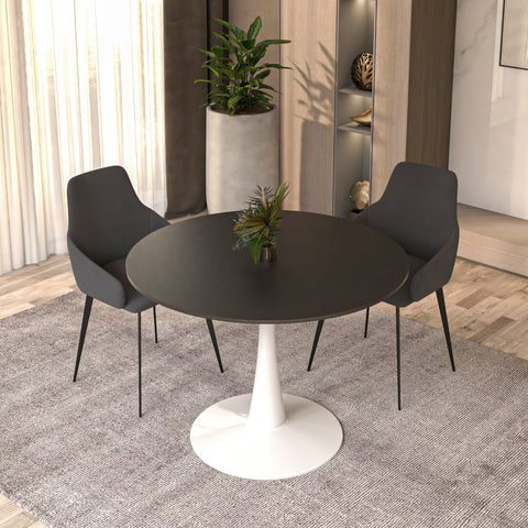 Bristol Round Dining Table with MDF/Sintered Stone/Glass Wood Tabletop in White Steel