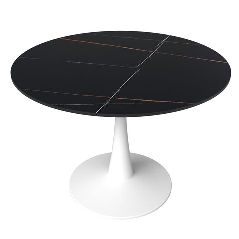 Bristol Round Dining Table with MDF/Sintered Stone/Glass Wood Tabletop in White Steel