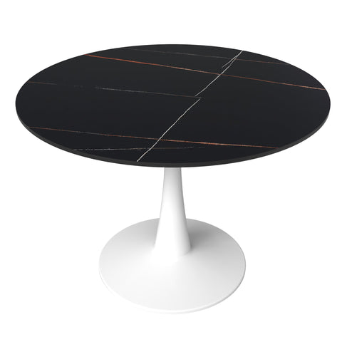 Bristol 40" Round Dining Table with Sintered Stone Tabletop in White Steel