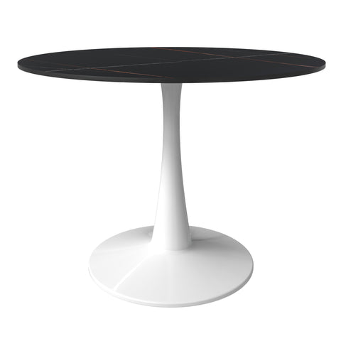 Bristol Round Dining Table with MDF/Sintered Stone/Glass Wood Tabletop in White Steel