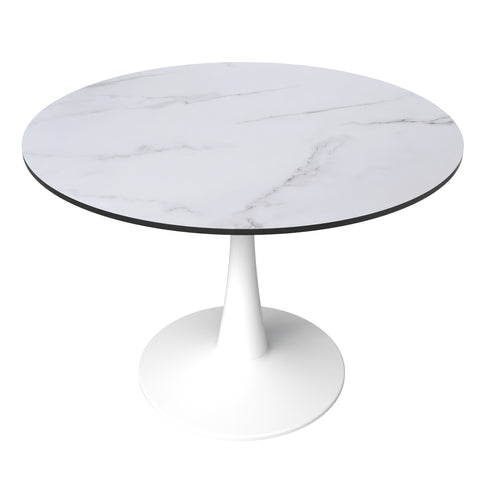 Bristol Round Dining Table with MDF/Sintered Stone/Glass Wood Tabletop in White Steel