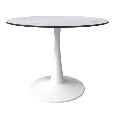 Bristol Round Dining Table with MDF/Sintered Stone/Glass Wood Tabletop in White Steel