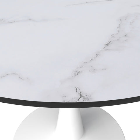 Bristol Round Dining Table with MDF/Sintered Stone/Glass Wood Tabletop in White Steel