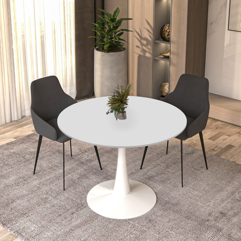 Bristol Round Dining Table with MDF/Sintered Stone/Glass Wood Tabletop in White Steel