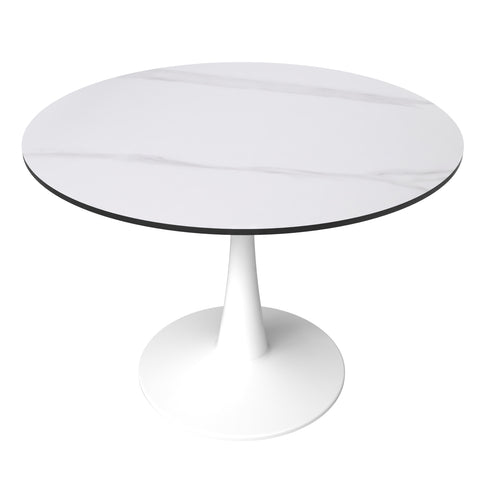 Bristol Round Dining Table with MDF/Sintered Stone/Glass Wood Tabletop in White Steel