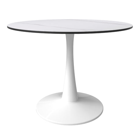 Bristol Round Dining Table with MDF/Sintered Stone/Glass Wood Tabletop in White Steel