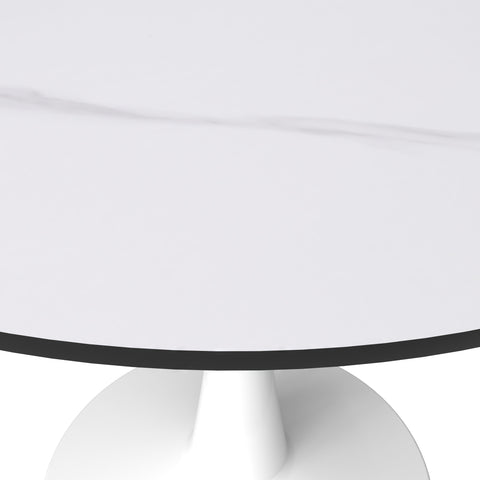 Bristol Round Dining Table with MDF/Sintered Stone/Glass Wood Tabletop in White Steel