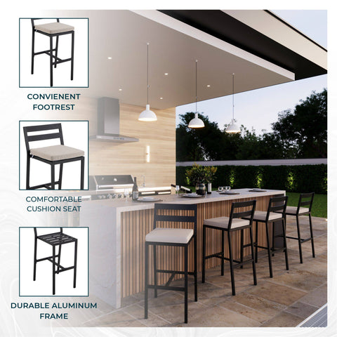 Chelsea Modern Patio Bar Chair in Powder-Coated Aluminum with Removable Cushion